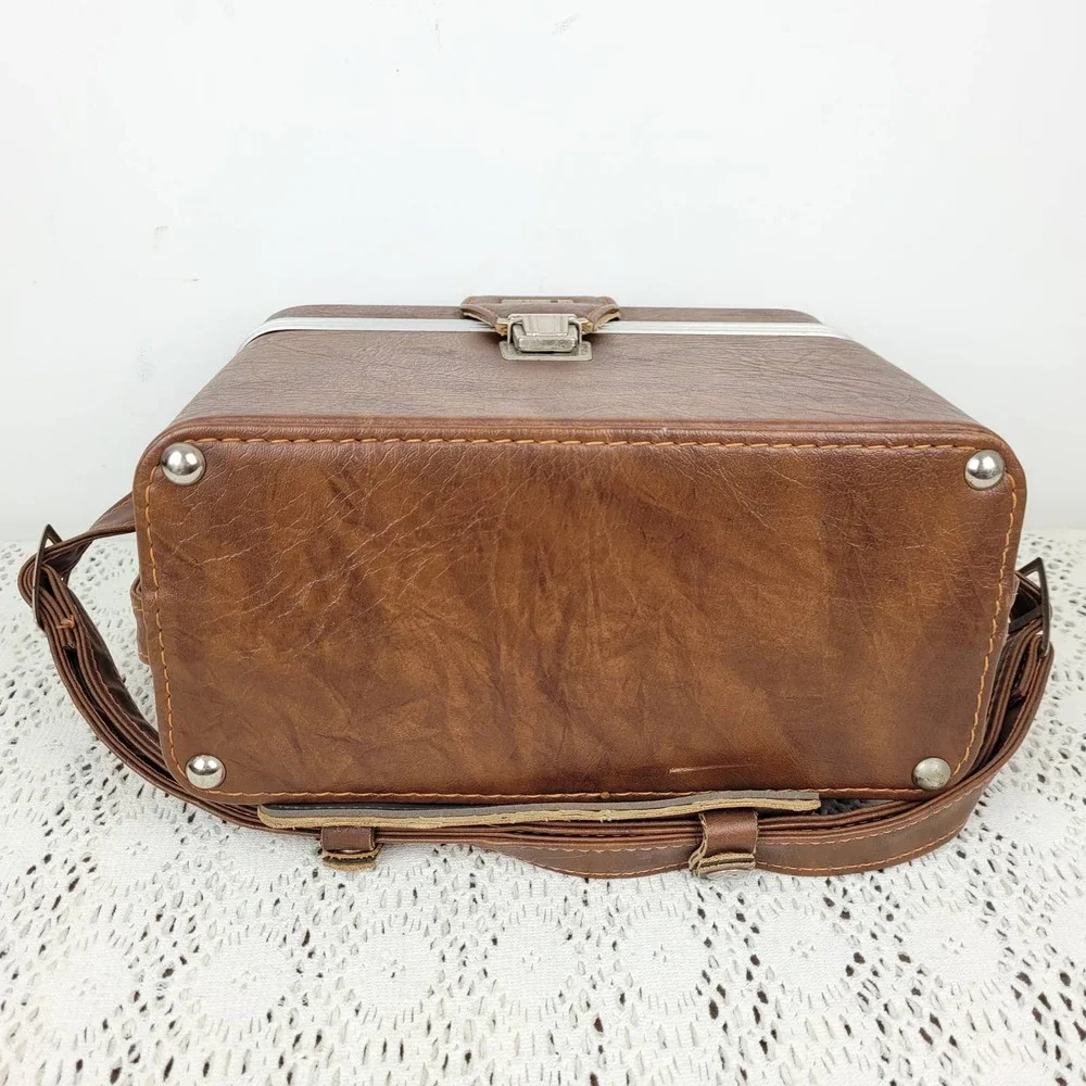 Vintage 1960s / 1970s Brown Faux Leather Camera Carrying Case Bag & Lens Case